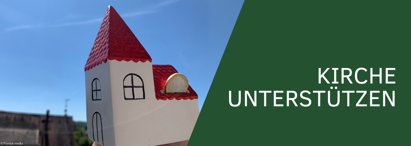 Kirche aus Keramik in klein als Spendenbox in weiß mit rotem Dach